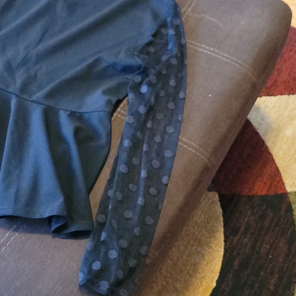 Plus Dot Mesh Sleeve Peplum Top - Picture 2 of 5